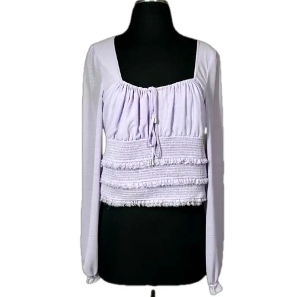 Free People Lolita Lavender Purple Smocked Boho Cottagecore Fairy Top Size L